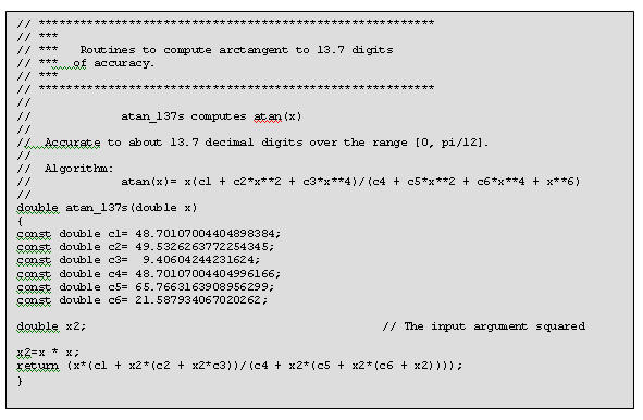 Code for 13 digit arctan(x)
