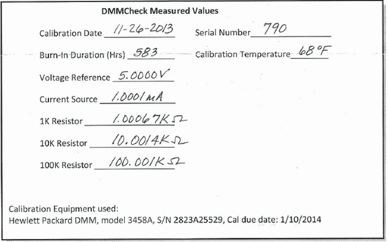Calibration certificate for the DMMCheck