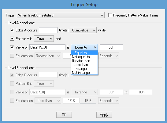 LogicPort trigger value selection