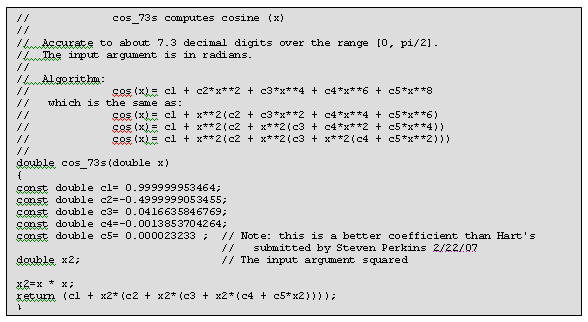 Code for 7 digit cosine(x) approximation