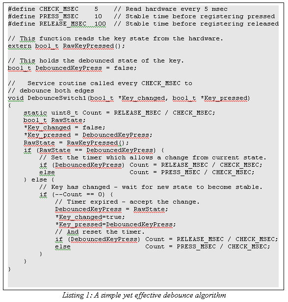 Code that debounces contacts