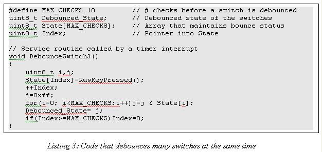 Code that debounces multiple contacts