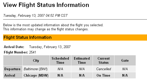 Southwest's broken page