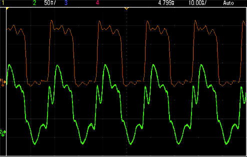 Scope shot of effect of a 30 pF probe