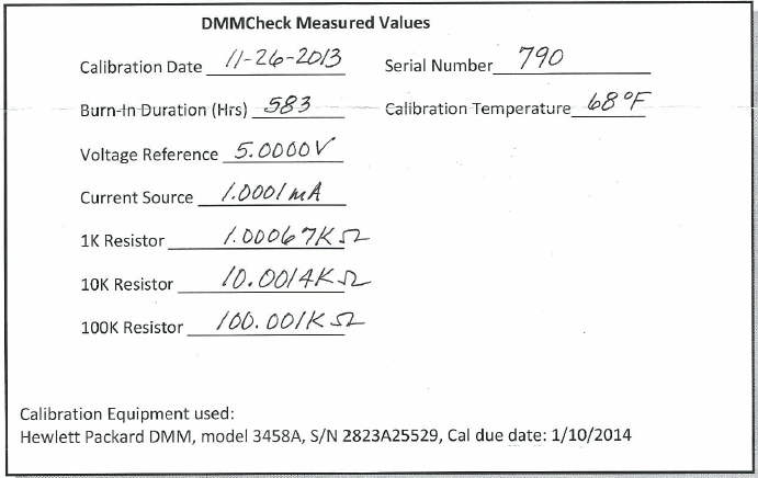 Calibration certificate for the DMMCheck