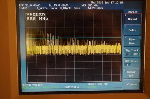 Spectrum analyzer view of 74AUC08 rise time